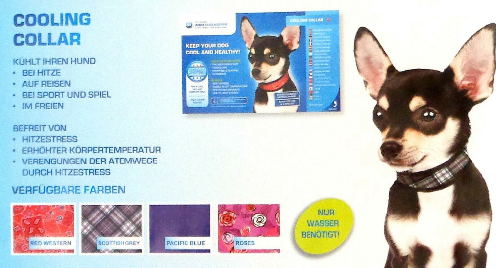 Kühl kühles KÜHLHALSBAND für Hunde Katzen original Aqua Coolkeeper Reise Auto S 25-29 cm